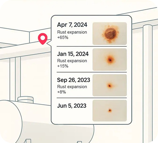 Temporal comparison dashboard tracking defect growth across flights